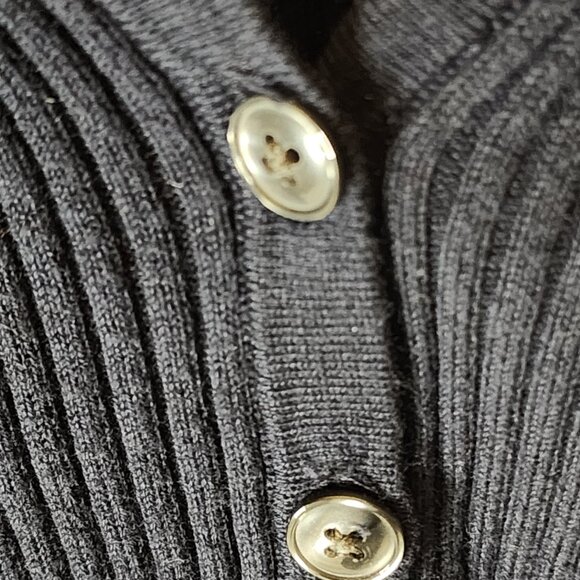 Banana Republic Navy Ribbed V-Neck Button Front Sweater Top Size M - Picture 3 of 6